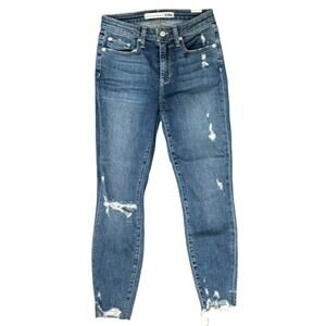 Lovers and Friends Distressed Mason Naples Raw Hem Blue Hi Rise Skinny Jeans 25